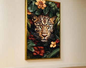 マジェスティック・ジャガー キャンバスアート：熱帯ジャングルの野生動物の絵画、すぐに掛けられます