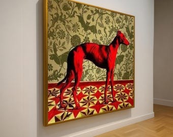Red Greyhound Silhouette Canvas, Modern Animal Wall Art, Bold Pet Portrait, Contemporary Home Decoration, Unique Canvas Artwork