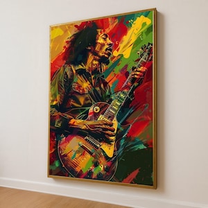 Vibrant Reggae Guitarist Canvas Wall Art, Colorful Music Portrait, Abstract Rock Musician Painting, Home Decor Music Lover Gift, Ready to