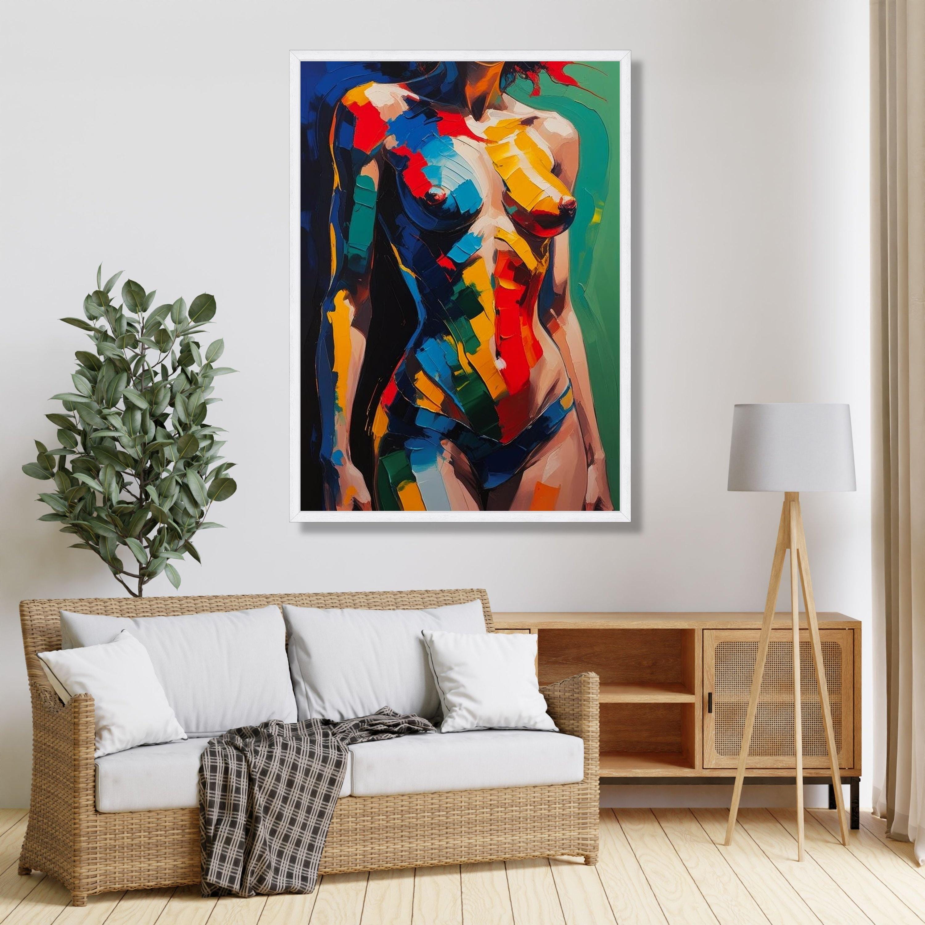 Abstract Colorful Female Nude Canvas, Modern Expressionist Body Art ...