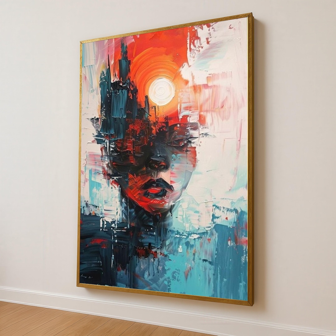 Abstract Woman Face Painting Canvas, Modern Portrait Wall Art ...