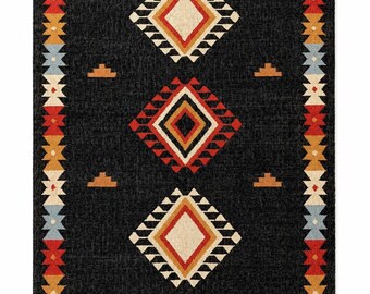Handwoven Wool Jute Kilim Rug, Black Geometric Area Rug, Southwestern Tribal Rug, Boho Farmhouse Rug, Modern Flat Weave Carpet, Stair Runner