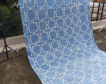 Handwoven light Blue white Cotton Dhurrie Rug: Flat Weave Panja Rug