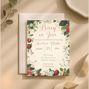 Berry In Love Bridal Shower Invitation Template, Printable Berry Invitation Template, Wedding Shower Invite, Garden Bridal Shower Invitation