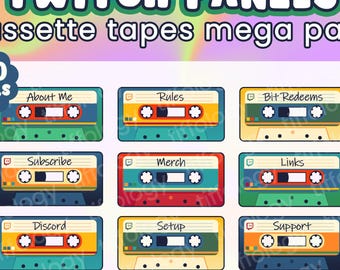 180 CASSETTE TAPE Twitch Panels: Retro color theme (digital download)