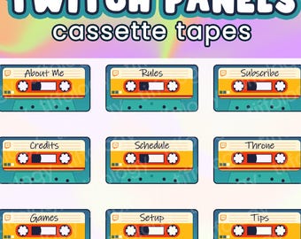 36 CASSETTE TAPE Twitch Panels: Teal theme (digital download)