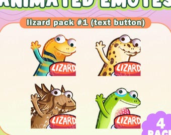 4 LIZARD Animated Emotes: Pushing "lizard" text button | Digital download for Twitch, Youtube, Discord