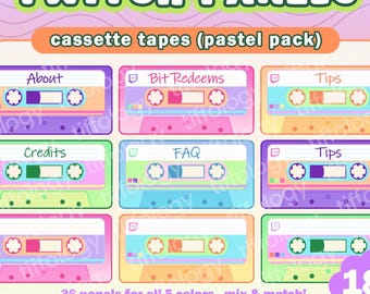 180 CASSETTE TAPE Twitch Panels: Pastel theme MEGA pack (digital download)