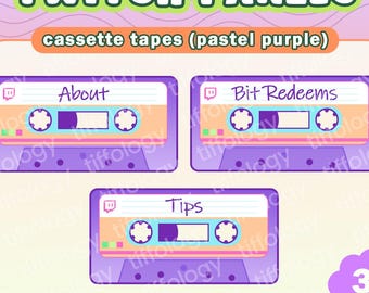 36 CASSETTE TAPE Twitch Panels: Pastel purple theme (digital download)