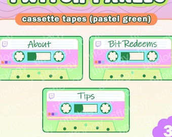 36 CASSETTE TAPE Twitch Panels: Pastel green theme (digital download)