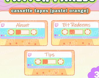 36 CASSETTE TAPE Twitch Panels: Pastel orange theme (digital download)