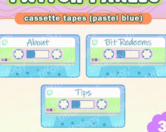 36 CASSETTE TAPE Twitch Panels: Pastel blue theme (digital download)