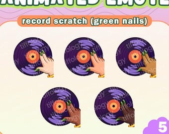 RECORD SCRATCH (green nails) Animated Emote | 5 skin tones | Digital download for Twitch, Youtube, Discord