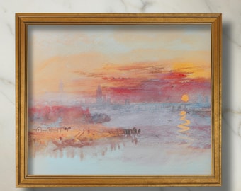 J. M. W. ターナー - 緋色の夕焼け（古典ロマン派絵画の高解像度