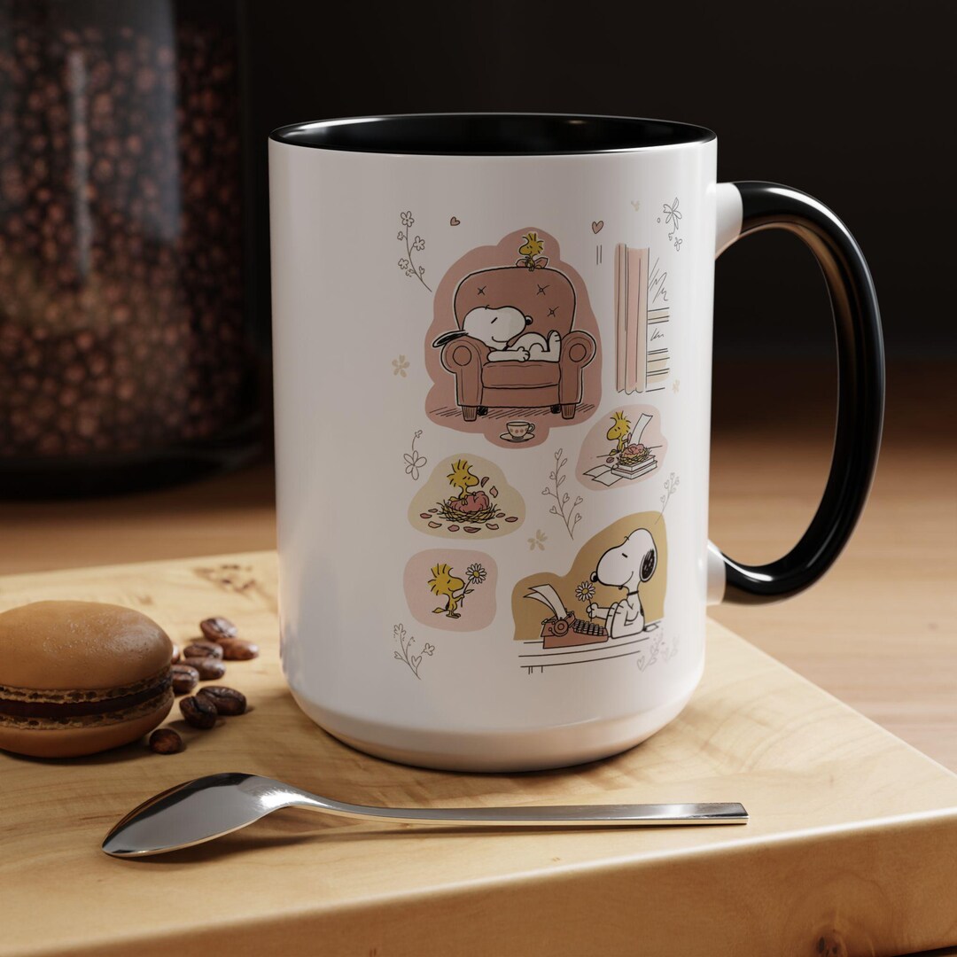 Snoopy Cozy Coffee Mug, Peanuts and Woodstock Accent Cup, 15oz Black ...