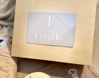 Baby personalised keepsake memory box with metal plaque
