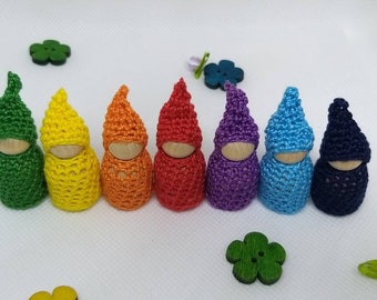 Rainbow gnomes, seven gnomes, Fairy Tale toys, Story telling dolls, Miniature toys, peg gnomes