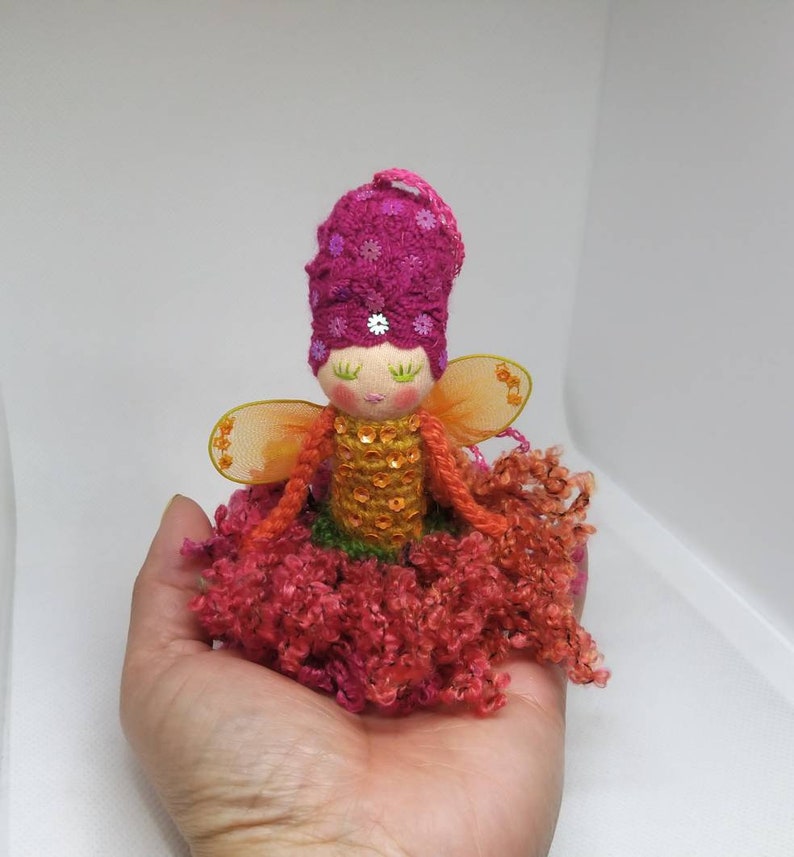 Fairy doll mobile, whimsy faerie doll, fairy, fire fairy, fantasy fairy, fuchsia and orange fairy image 4