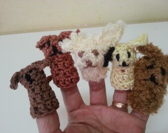 5 Dog Finger Puppets. Mini Dog Toy, Crocheted Puppies, Amigurumi