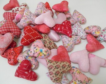 50 Stuffed Hearts, Fabric Hearts,Pink, Red, Flowers, Lace, Satin Fabric, Heart Mobile