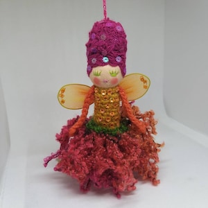 Fairy doll mobile, whimsy faerie doll, fairy, fire fairy, fantasy fairy, fuchsia and orange fairy image 1