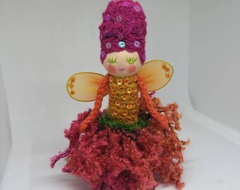 Fairy doll mobile, whimsy faerie doll, fairy, fire fairy, fantasy fairy, fuchsia and orange fairy