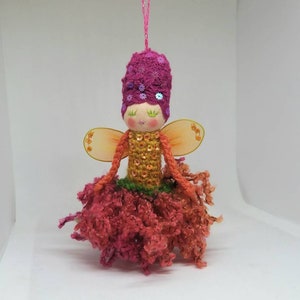 Fairy doll mobile, whimsy faerie doll, fairy, fire fairy, fantasy fairy, fuchsia and orange fairy image 3