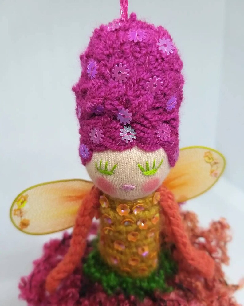 Fairy doll mobile, whimsy faerie doll, fairy, fire fairy, fantasy fairy, fuchsia and orange fairy image 2