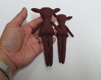 2 Mini poupées brunes inachevées, Rag Doll DIY, poupée marron teint, poupée en tissu, petite poupée