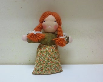 Ingwer, Orange Haarpuppe, Waldorf inspirierte Puppe, 27 cm