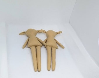 2 Unfinished Tan Mini Dolls, Rag Doll DIY, Tan skin tone doll, Cloth doll, Little doll