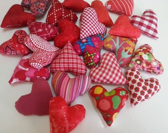 12 Stuffed Red Theme Fabric Hearts, Red Heart Mobile Project