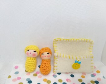 Twin set baby dolls, babies in snuggy bag, little dolls, handmade dolls, crocheted baby dolls, snuggly babies