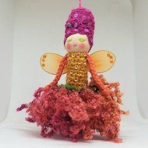 Fairy doll mobile, whimsy faerie doll, fairy, fire fairy, fantasy fairy, fuchsia and orange fairy image 5