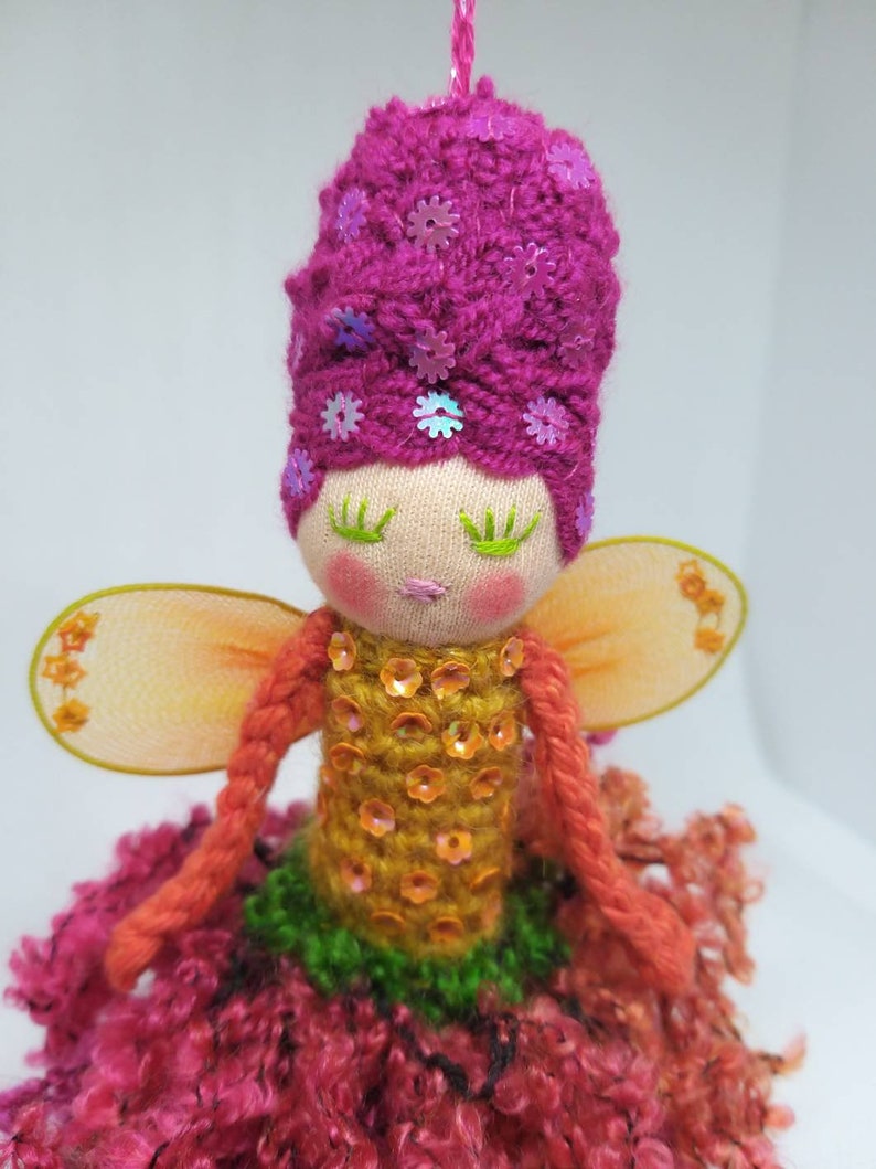 Fairy doll mobile, whimsy faerie doll, fairy, fire fairy, fantasy fairy, fuchsia and orange fairy image 8