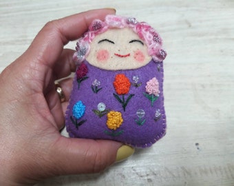 Pin cushion doll, babushkah pin cushion, embroidered doll, hand embroidered pin cushion collection