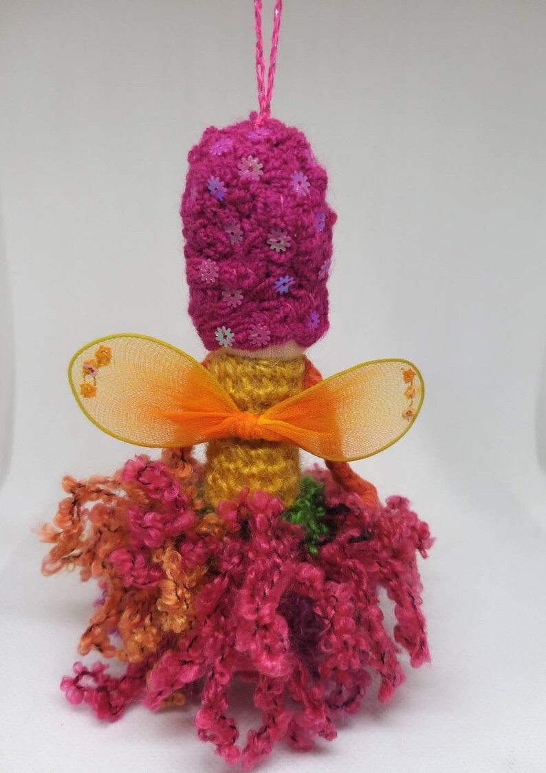 Fairy doll mobile, whimsy faerie doll, fairy, fire fairy, fantasy fairy, fuchsia and orange fairy image 6