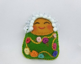 Pin cushion doll, babushkah pin cushion, embroidered doll, hand embroidered pin cushion collection