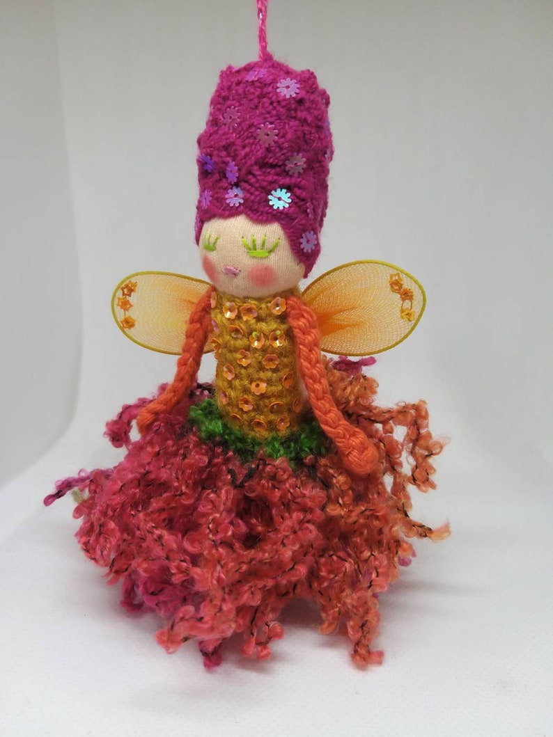 Fairy doll mobile, whimsy faerie doll, fairy, fire fairy, fantasy fairy, fuchsia and orange fairy image 7