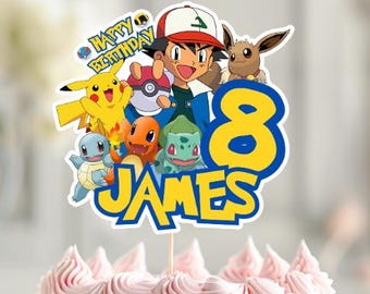 Adorno personalizado de Pikachu para tarta de cumpleaños (descarga digital)