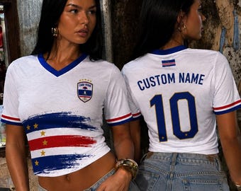 Camiseta corta personalizada de Cabo Verde, nombre y número personalizados, camiseta de aficionado al fútbol de Cabo Verde, fiesta de fútbol de Norteamérica