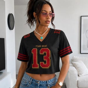 Anpassad San Francisco fotbollströja med kort ärm för kvinnor och flickor, personlig fotbollströja med lagnummer, outfit för nio matcher