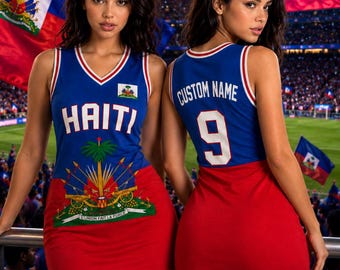 Personalized Haiti Dress Jersey, Custom Name Number Haiti Womens Dress, Haitian Football Fan Edition Blue