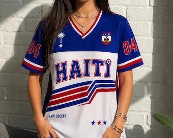 Camiseta personalizada de Haití, camiseta de fútbol personalizada, camiseta de fútbol de Haití, camiseta retro del equipo, camiseta con nombre y número personalizados, regalo para el aficionado al fútbol haitiano