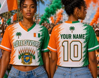 Camiseta corta de fútbol personalizada de Costa de Marfil, camiseta con nombre y número personalizados, regalo para aficionadas al fútbol de Costa de Marfil.