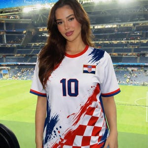 Kroatien Fußball Jersey Benutzerdefinierte Namensnummer Shirt, Kroatische Flagge Fußballfan T-Shirt, personalisiertes Rot Weiß Fan T-Shirt Bild 2