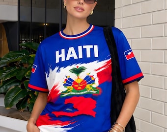 Personalisierte Haiti Fußball Jersey Benutzerdefinierte Name Nummer T-Shirt, haitianische Flagge Fußballfan Shirt