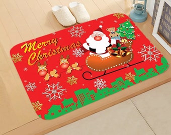 FOR U DESIGNS Happy Christmas Doormat Kitchen Bathroom Entrance Soft Mat Cartoon Santa Claus Small Rugs Xmas Festival Decor