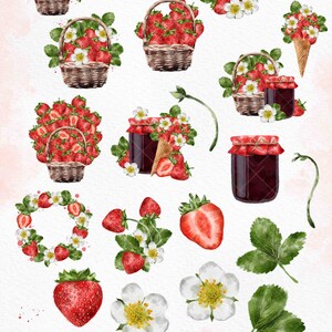 Watercolor Strawberries Clipart Digital Clip Art. Summer Green - Etsy