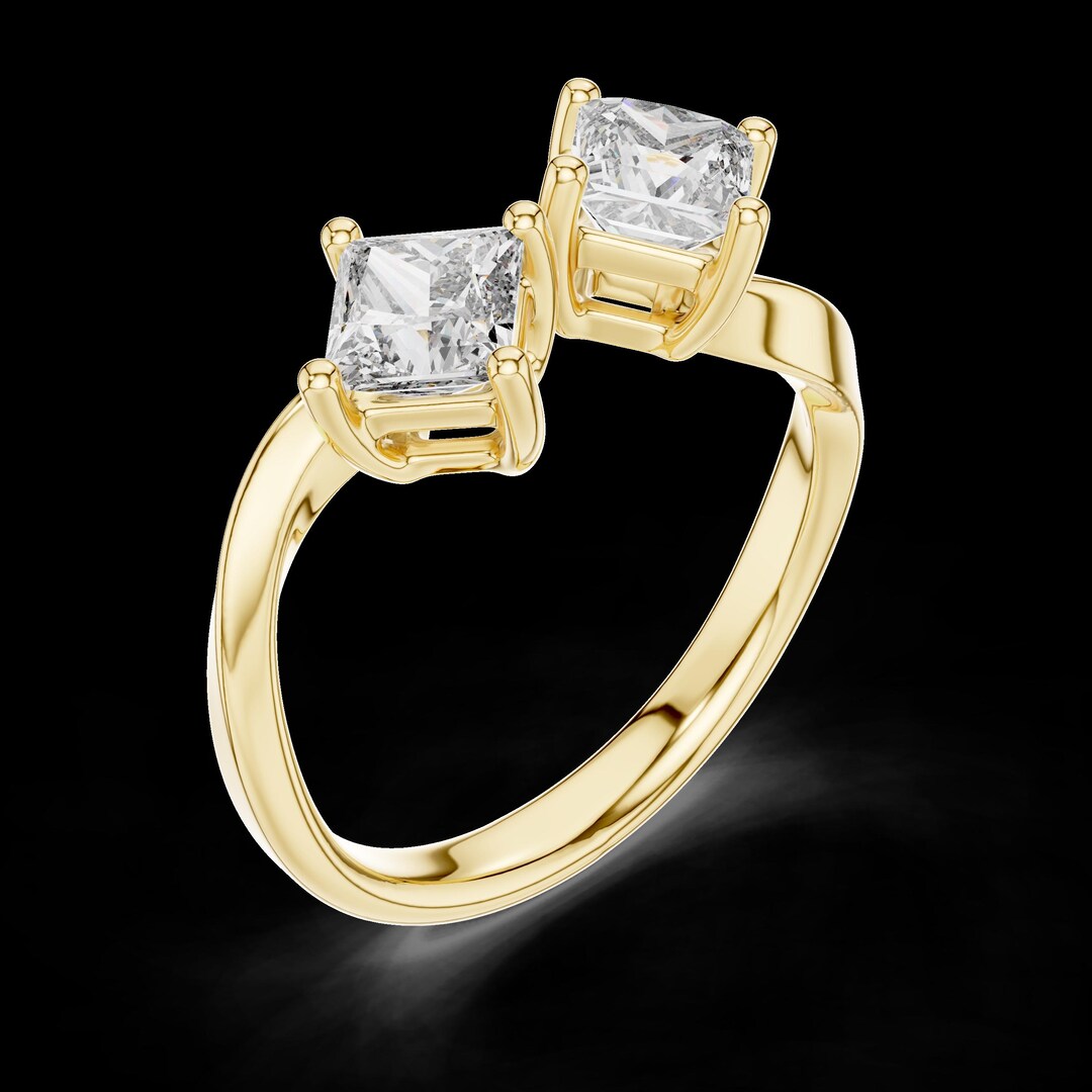Princess Cut Ring Stackable Rings Sterling Silver Double Princess Cut CZ Bypass Ring | Minimalist ...